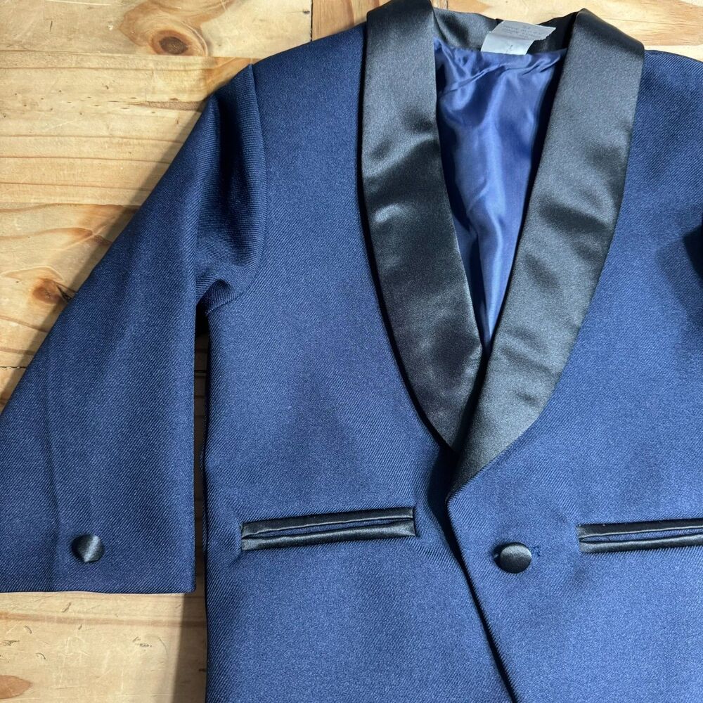 Formal Dude Boys 2T Navy Tuxedo Suit Jacket Pants Satin Lapel Wedding USA NWT